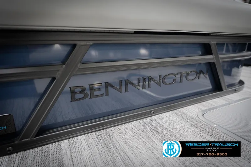 Slide: The Image of Close-up of 2026 Bennington 188 SLJ boat cleat with Reeder-Trausch Marine logo. - 52