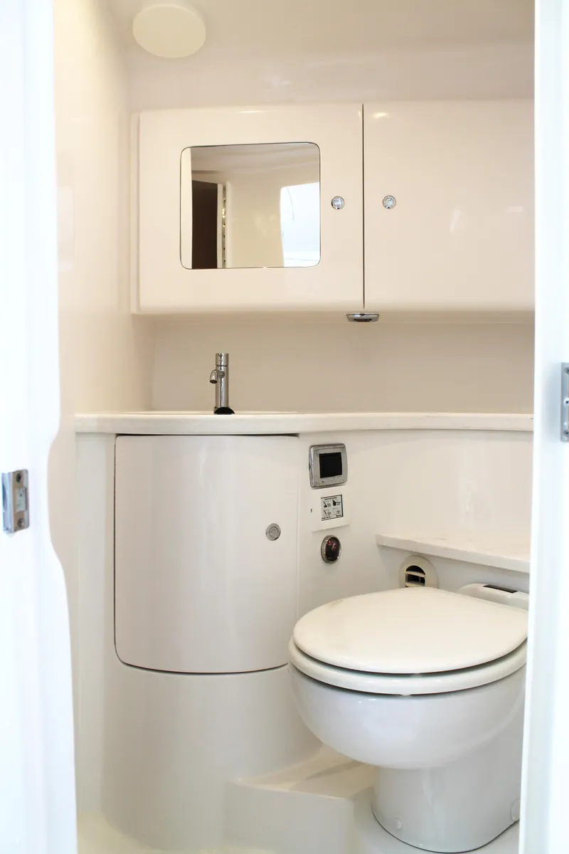 Slide: The Image of 2024 Intrepid 41 Valor yacht bathroom with modern fixtures and sleek design. - 32