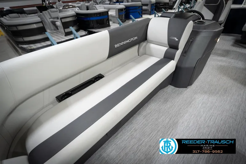 Slide: The Image of 2026 Bennington 20 SL pontoon boat interior with sleek seating design. - 44