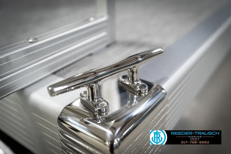 Slide: The Image of Close-up of a 2026 Bennington 20 SL boat cleat, showcasing sleek metallic design. - 59