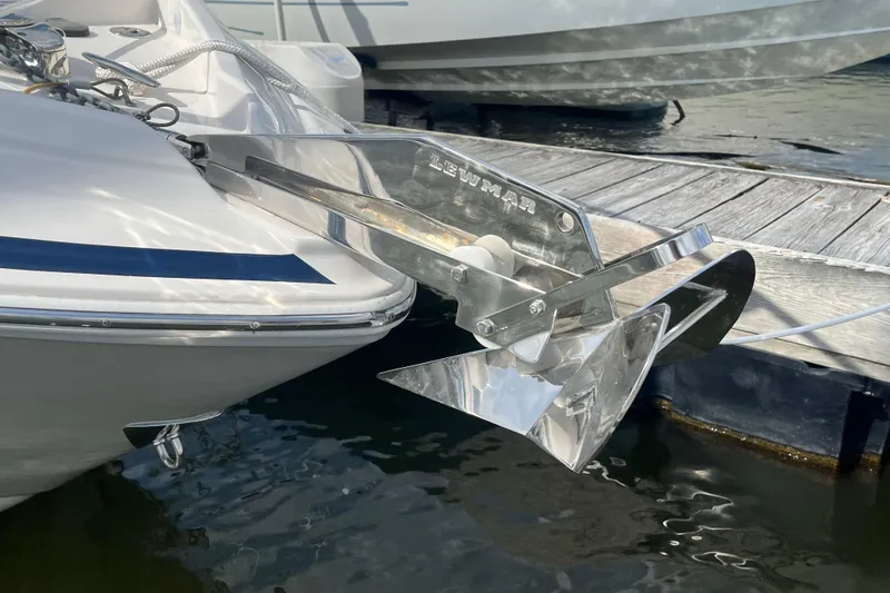Slide: The Image of 2023 Regal 28 Express boat with Lewmar anchor at dockside. - 3