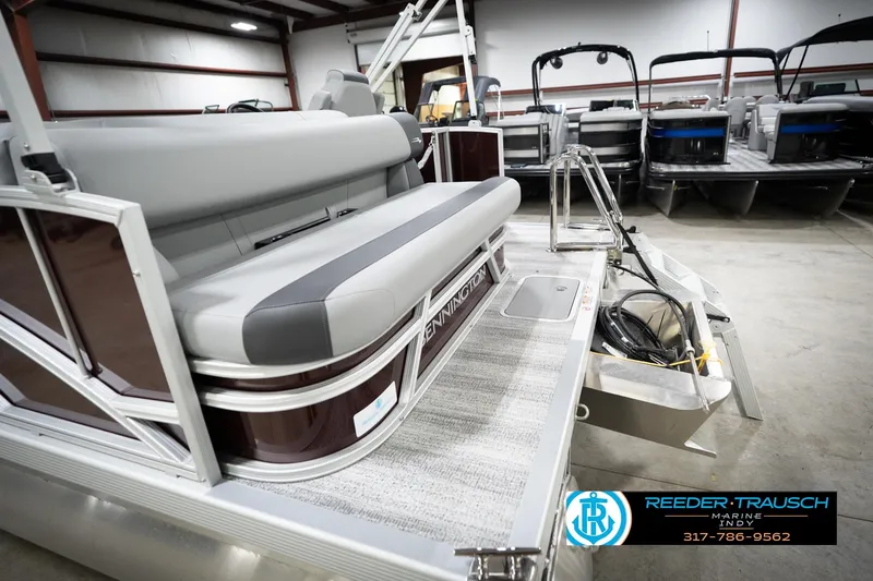 Slide: The Image of 2026 Bennington 168 SLJ pontoon boat interior with seating and deck details. - 50