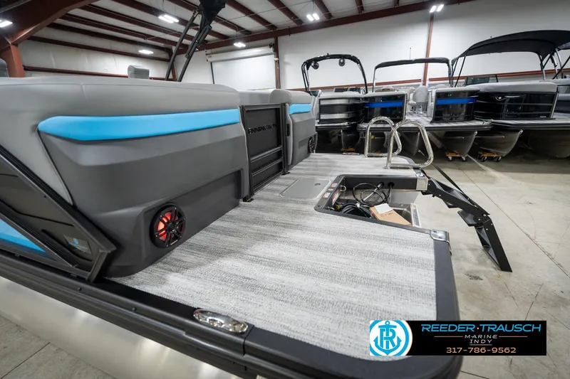 Slide: The Image of 2026 Bennington 22 MFB pontoon boat interior with modern seating and audio system. - 104