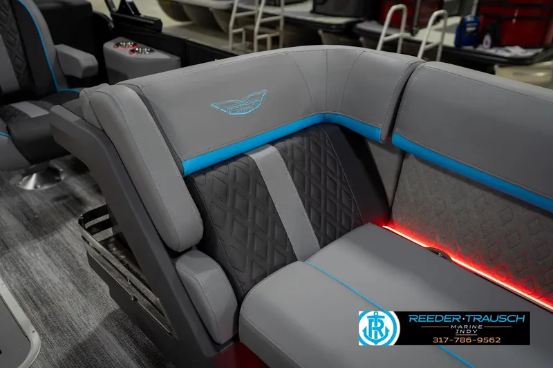 Slide: The Image of Interior of 2026 Bennington 22 MFB boat with modern dashboard and seating. - 24