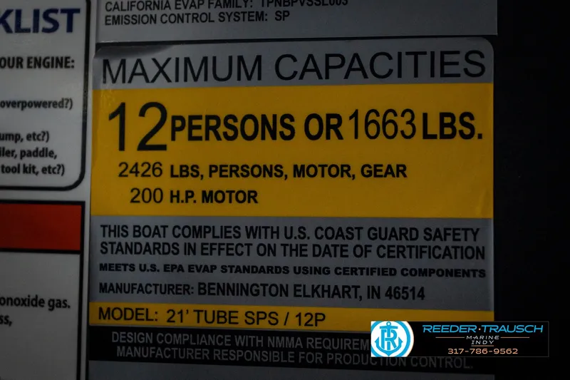 Slide: The Image of 2026 Bennington 22 MFB logo on blue background, Reeder-Trausch Marine branding. - 54
