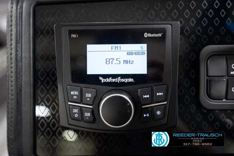 Slide: The Image of Rockford Fosgate PMX-1 stereo system in 2026 Bennington 22 MFB boat dashboard. - 87
