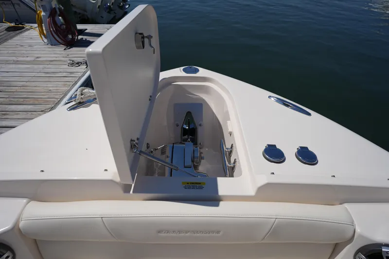 Slide: The Image of 2023 Grady-White Freedom 285 boat anchor compartment at dockside. - 46