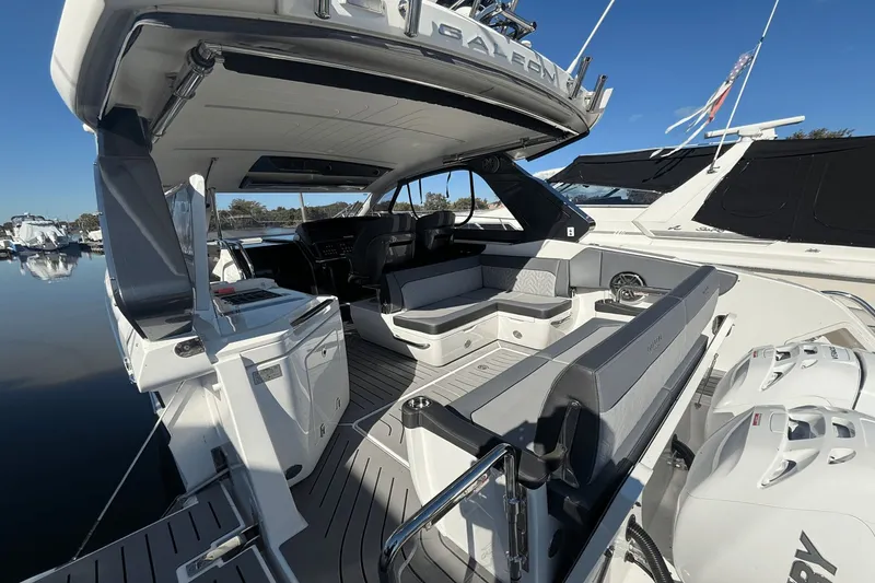 Slide: The Image of 2024 Galeon 325 GTO display showing engine data and maintenance info. - 22