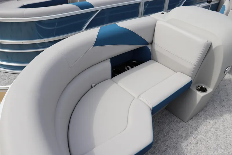 Slide: The Image of Luxurious seating on 2025 Trifecta 22 RF LE 2.75 pontoon boat, featuring sleek design. - 2