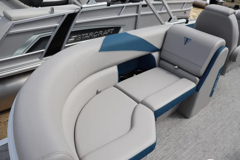 Slide: The Image of Luxurious seating on 2025 Trifecta 22 RF LE 2.75 pontoon boat, featuring modern design. - 8