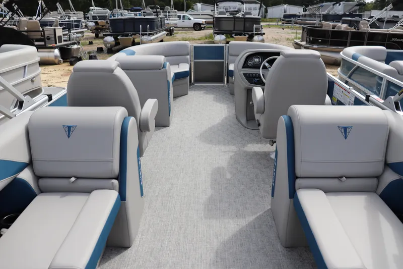 Slide: The Image of Interior of 2025 Trifecta 22 RF LE 2.75 pontoon boat with spacious seating and modern design. - 9