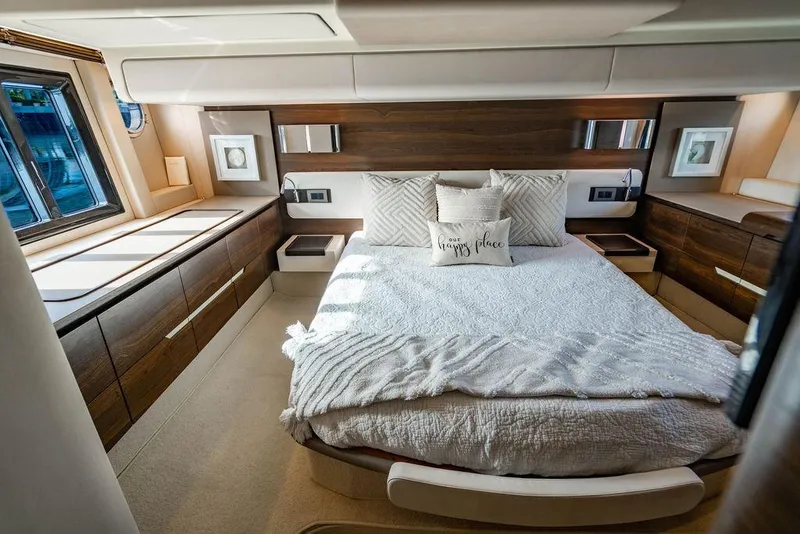 Slide: The Image of Luxurious bedroom interior of 2015 Azimut Fly 50 yacht with elegant decor and natural light. - 107