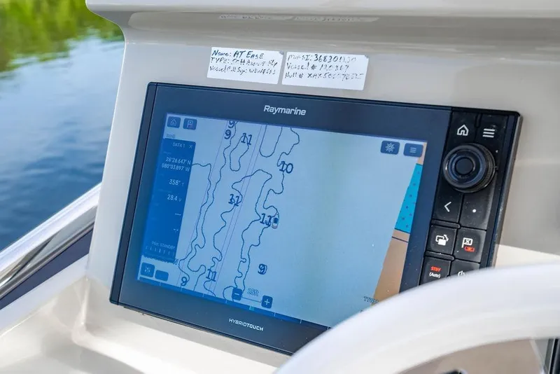Slide: The Image of Raymarine navigation system on 2015 Azimut Fly 50 yacht, displaying nautical chart. - 74