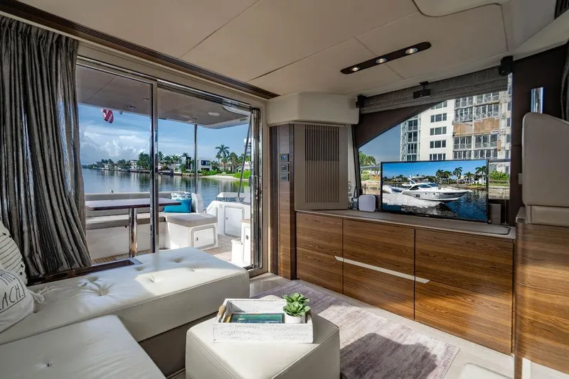 Slide: The Image of Luxurious interior of 2015 Azimut Fly 50 yacht with waterfront view and modern decor. - 99