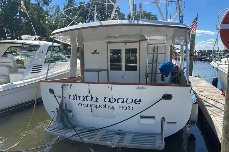 Slide: The Image of Kadey-Krogen 42 Trawler, 1983, docked in Annapolis, MD, named "Ninth Wave." - 3