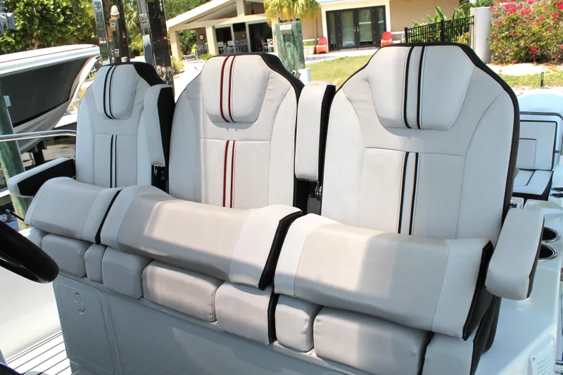 Slide: The Image of 2021 Jeanneau Leader 10.5 boat seats, featuring modern design and comfortable upholstery. - 37