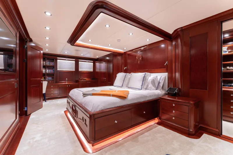 Slide: The Image of Luxurious wooden interior of 2008 Kuipers Woudsend Doggersbank Offshore yacht bedroom. - 18