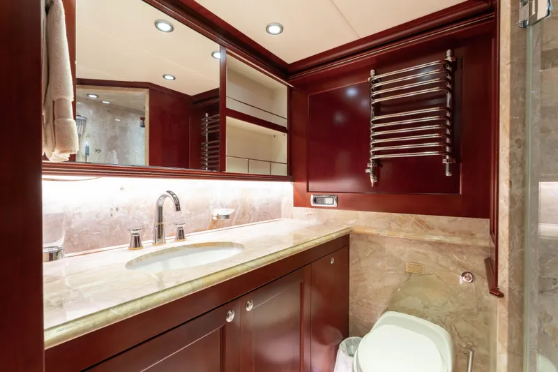 Slide: The Image of Luxurious yacht bathroom with marble countertop, wooden cabinetry, and modern fixtures, 2008 Kuipers Woudsend Doggersbank Offshore. - 31
