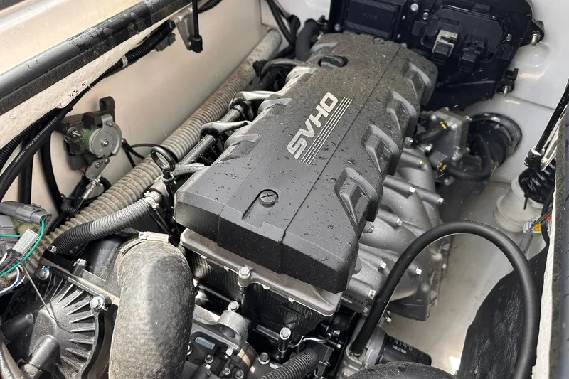 Slide: The Image of 2024 Yamaha Boats AR195 engine compartment showcasing SVHO engine details. - 17