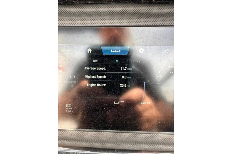 Slide: The Image of Dashboard display of a 2024 Yamaha Boats AR195 showing speed and engine hours. - 3