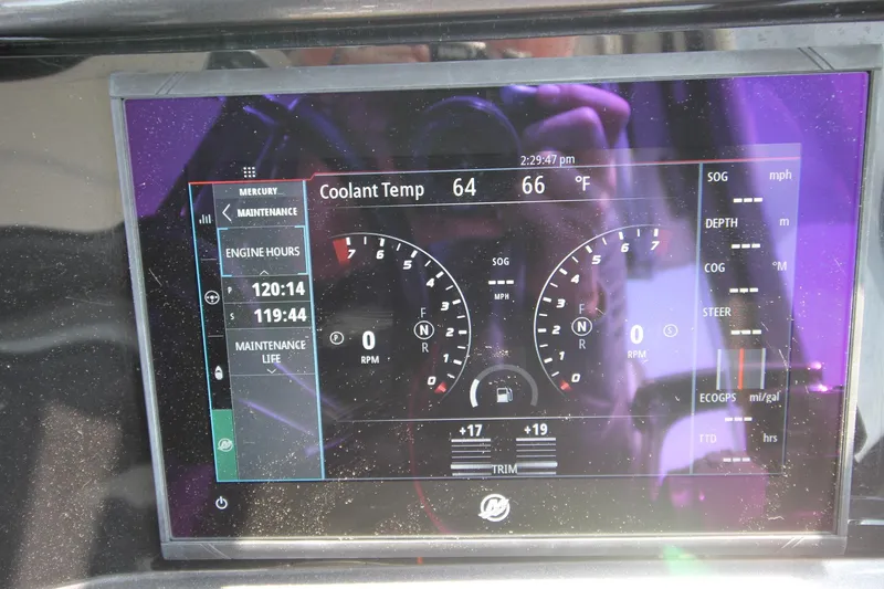 Slide: The Image of Dashboard display of a 2022 Galeon 325 GTO showing engine metrics and coolant temperature. - 8