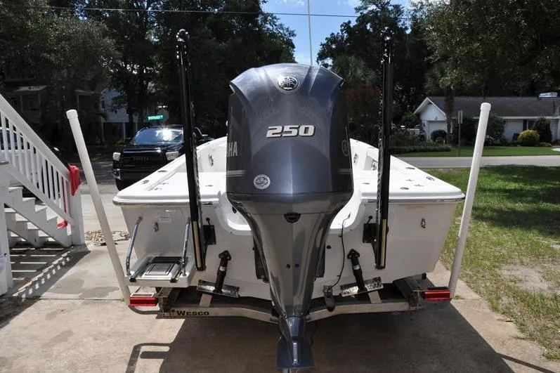 Slide: The Image of 2021 Sea Pro 228 Bay boat with Yamaha 250 engine, parked on trailer. - 6