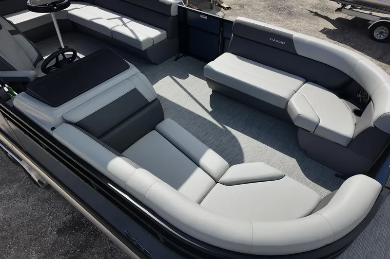Slide: The Image of Luxurious interior of 2026 Viaggio Lago V 20 C pontoon boat with plush seating. - 10
