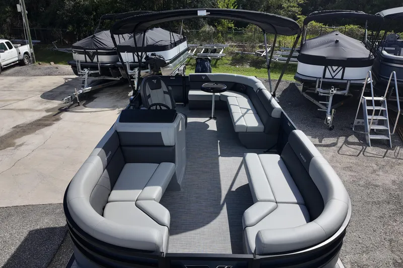 Slide: The Image of 2026 Viaggio Lago V 20 C pontoon boat with spacious seating and canopy. - 20