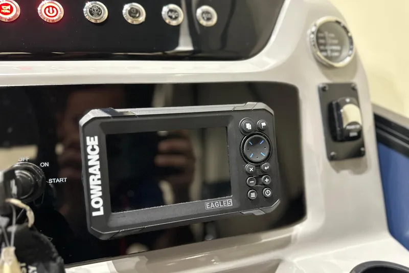 Slide: The Image of Control panel of 2026 Viaggio Lago V 20 C with Lowrance Eagle 5 device. - 24