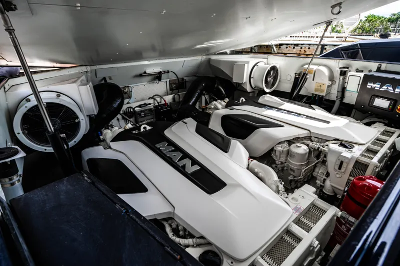 Slide: The Image of Engine room of 2023 Maori 54 yacht featuring MAN engines and advanced equipment. - 49