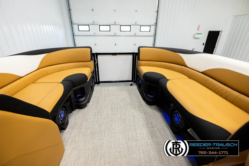 Slide: The Image of Luxurious interior of 2026 Avalon LSZ VRB pontoon boat with stylish seating. - 18