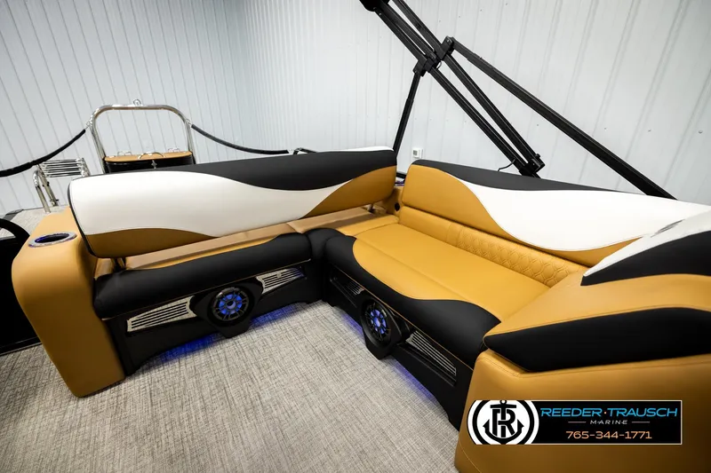 Slide: The Image of Luxurious seating on 2026 Avalon LSZ VRB boat with stylish upholstery and integrated speakers. - 22