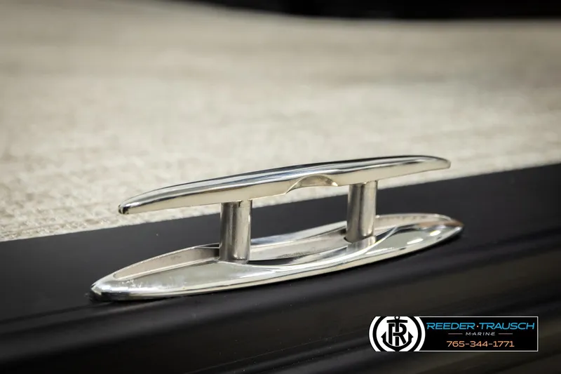 Slide: The Image of Chrome cleat on 2026 Avalon LSZ VRB boat, Reeder-Trausch Marine branding visible. - 55