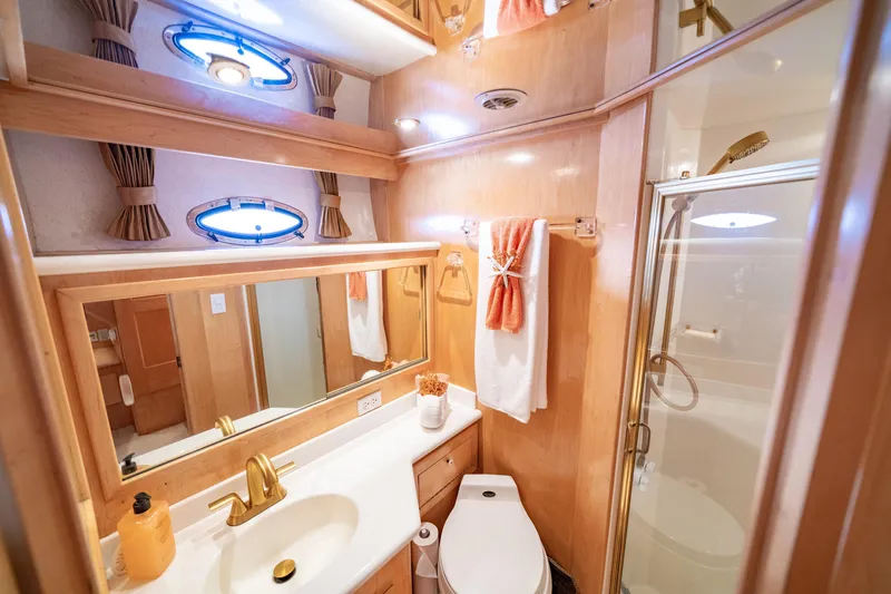 Slide: The Image of Luxurious bathroom in 2000 Navigator 5300 Classic yacht with elegant fixtures and shower. - 37