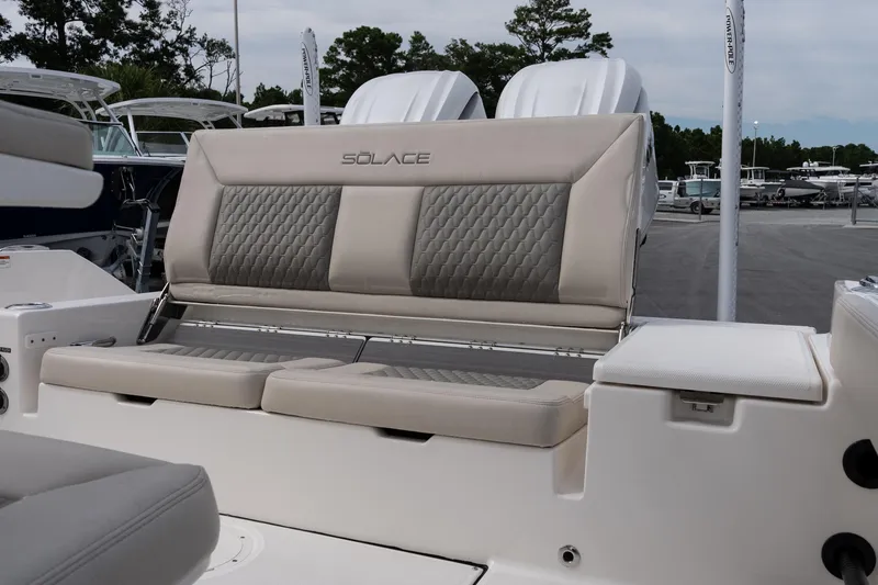 Slide: The Image of Luxury seating on 2026 Solace 28 HCS boat, featuring elegant design and comfort. - 22