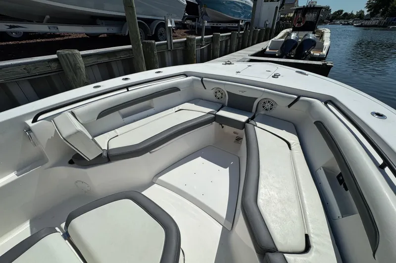 Slide: The Image of 2021 Tidewater 272 CC Adventure boat interior with spacious seating and modern design. - 24