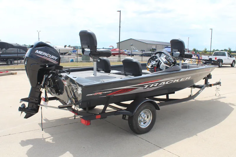Slide: The Image of 2020 Tracker Pro Team 175 TF boat with Mercury engine on trailer. - 5