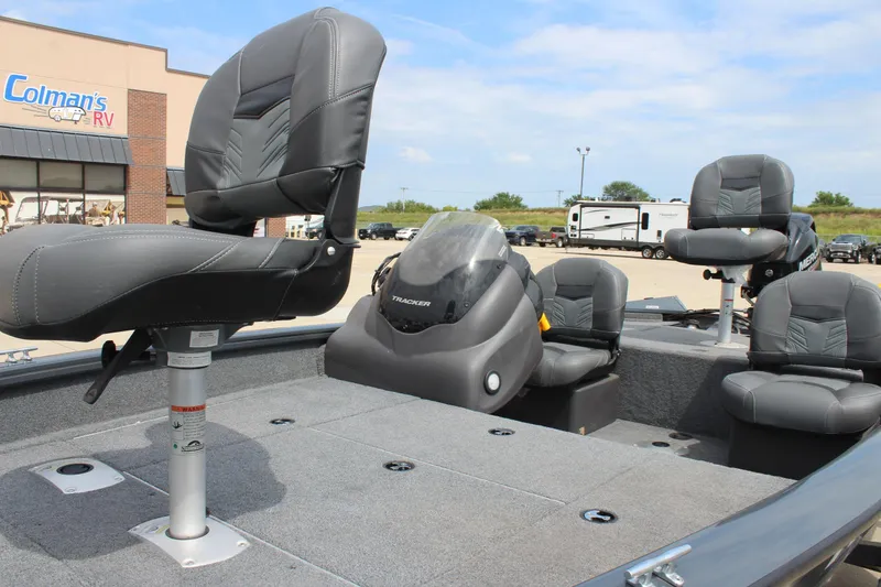 Slide: The Image of 2020 Tracker Pro Team 175 TF boat with gray seating at Colman's RV dealership. - 9
