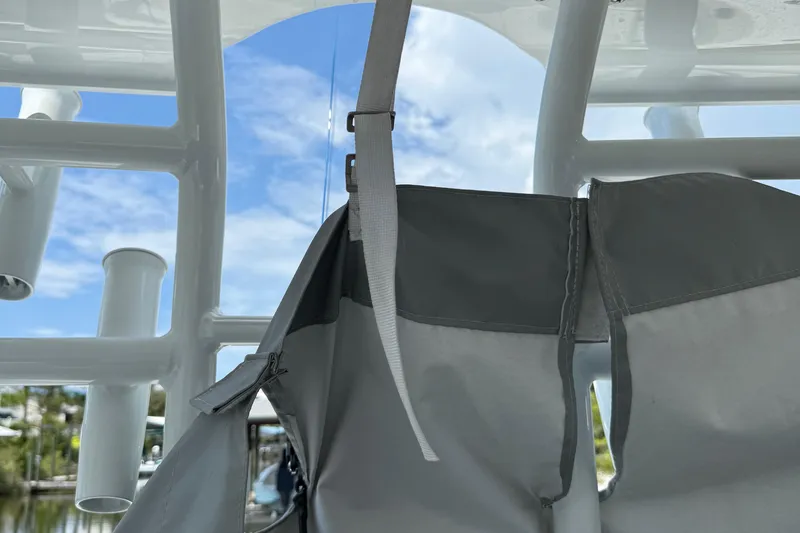Slide: The Image of Boat interior with life jacket and rod holders, Freeman 34VH, 2023 model. - 19