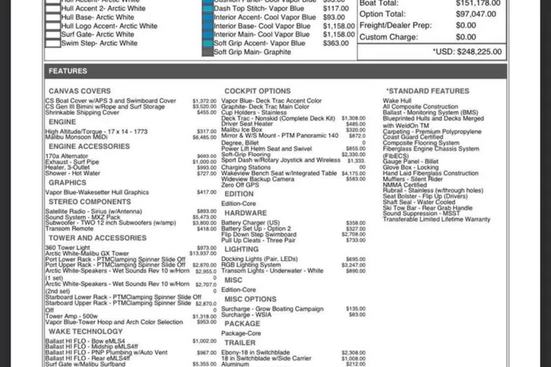 Slide: The Image of 2022 Malibu Wakesetter 23 MXZ features and pricing details, including engine, accessories, and options. - 26