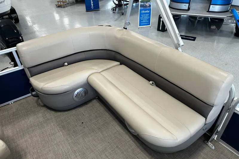 Slide: The Image of 2023 Sun Tracker Bass Buggy 16 XL Select boat seating, beige and gray upholstery. - 5