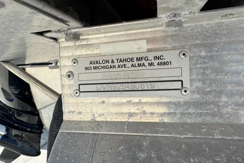 Slide: The Image of Metal identification plate on a 2019 Avalon Catalina Platinum Elite Windshield boat. - 9