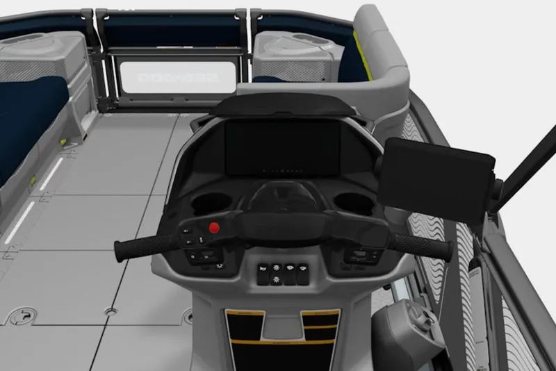 Slide: The Image of 2026 Sea-Doo Switch Cruise Limited 18 dashboard with steering and controls. - 2