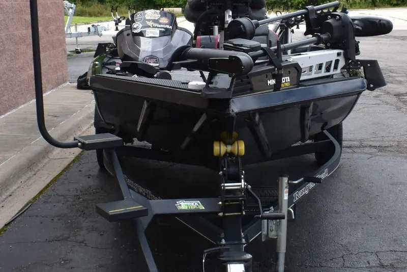 Slide: The Image of 2021 Ranger RT188C fishing boat with Minn Kota trolling motor on trailer. - 11