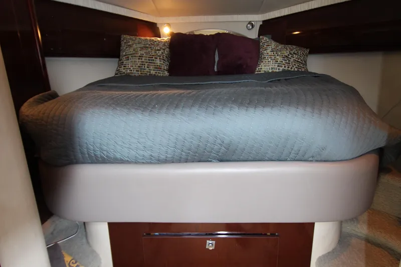 Slide: The Image of Luxurious cabin interior of 2008 Sea Ray 44 Sundancer with cozy bedding. - 28