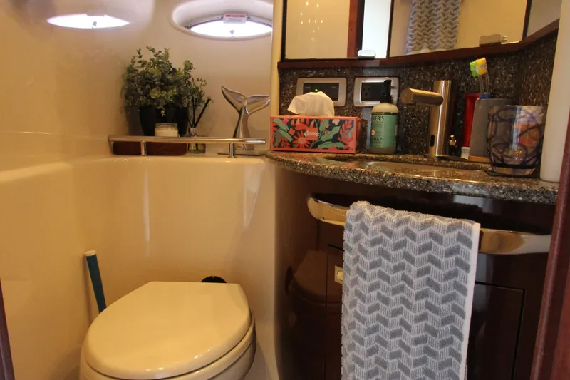 Slide: The Image of Luxurious bathroom in 2008 Sea Ray 44 Sundancer yacht with modern amenities. - 30