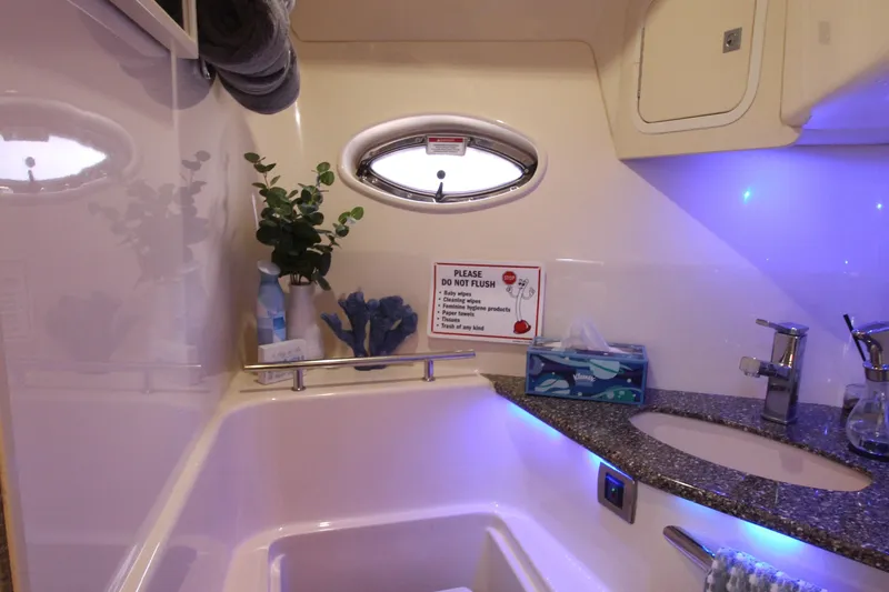 Slide: The Image of Luxurious 2008 Sea Ray 44 Sundancer bathroom with modern fixtures and elegant decor. - 41