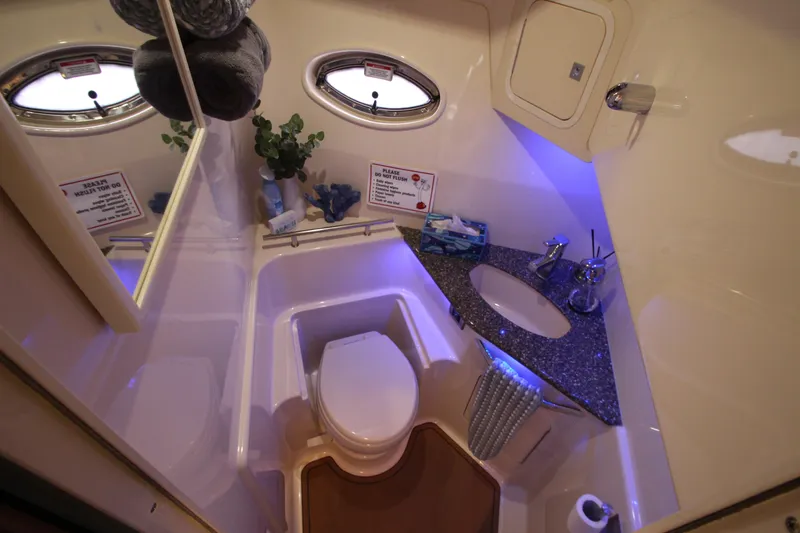 Slide: The Image of Luxurious bathroom in 2008 Sea Ray 44 Sundancer yacht with modern amenities and elegant design. - 43