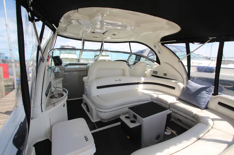 Slide: The Image of Luxurious interior of 2008 Sea Ray 44 Sundancer yacht with plush seating and modern amenities. - 7
