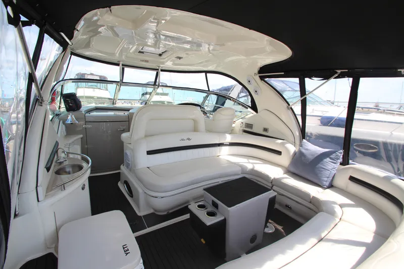 Slide: The Image of Luxurious interior of 2008 Sea Ray 44 Sundancer yacht with plush seating and modern amenities. - 8